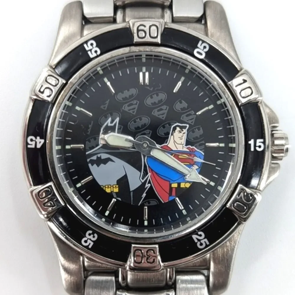 Fossil Warner Bros. Batman & Superman Limited Edition Rare Silver Black Watch
